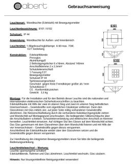 Albert Wandleuchte mit Bewegungsmelder Edelstahl 696101