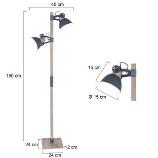 Steinhauer Mexlite Retro Holzstehleuchte Gearwood grau