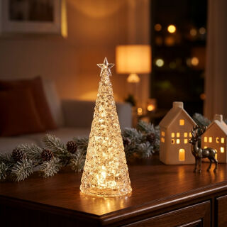 Sompex Weihnachtsbaum Tischleuchte Glamor silber Batteriebetrieben 28 cm