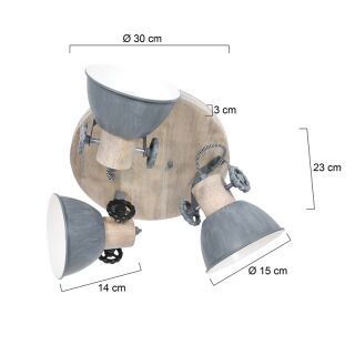 Steinhauer 3-fach Deckenspot Mexlite Gearwood grau Holz