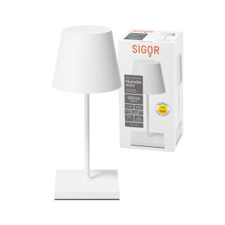 Sigor Nuindie mini 25 USB-C schneeweiß rund Akku-Tischleuchte LED
