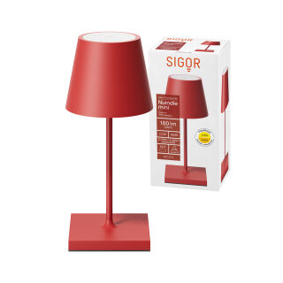 Sigor Nuindie mini 25 USB-C feuerrot rund Akku-Tischleuchte LED