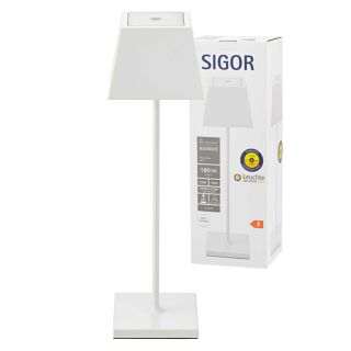 [Sonderverkauf] Sigor Nuindie LED eckig 37 Akku Tischleuchte weiß