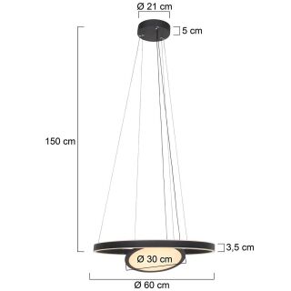 Steinhauer Ringlux 60 schwarz Pendelleuchte LED 42W + 24W