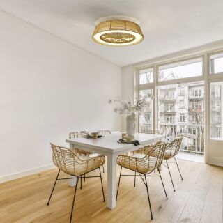 Mantra Indonesia Deckenventilator LED rattan weiß dimmbar Fernbedienung