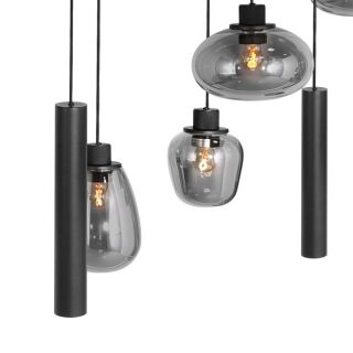 Steinhauer Reflexion Pendelleuchte Rauchglas schwarz 9 flammig