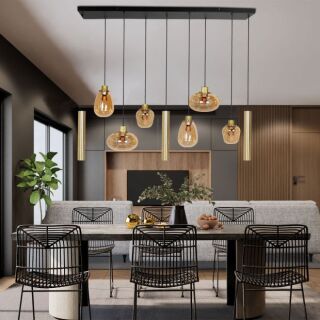 Steinhauer Reflexion Pendelleuchte Amberglas messing 9 flammig