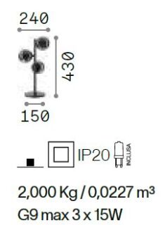 Ideal Lux Perlage TL3 Tischleuchte rauchglas