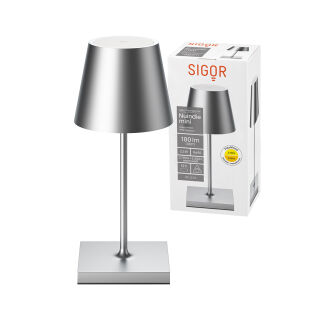 Sigor Nuindie mini 25 USB-C silber rund Akku-Tischleuchte LED