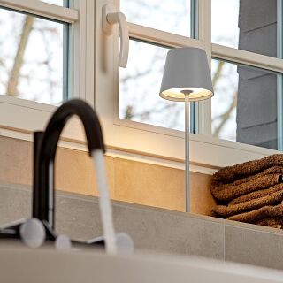 Sigor Nuindie 38 USB-C nebelgrau rund Akku Tischleuchte LED