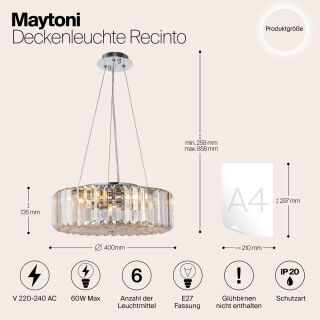 Maytoni Pendelleuchte Recinto 6-flammig Chrom Kristall