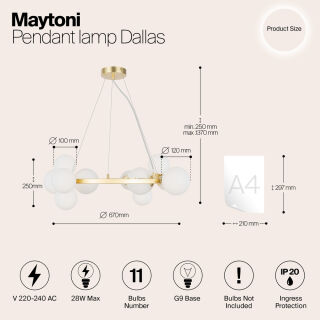 Maytoni Pendelleuchte Dallas 11-flammig gold weiß