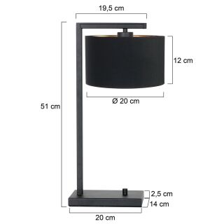 Steinhauer Stang Tischleuchte schwarz Schirm Leinen schwarz