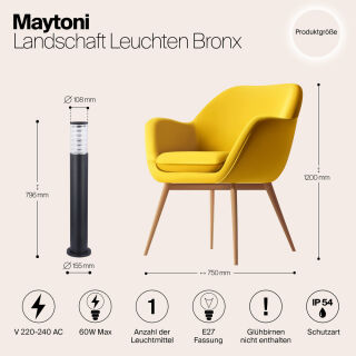 Maytoni Außenleuchte Standleuchte Bronx E27 79,6cm schwarz