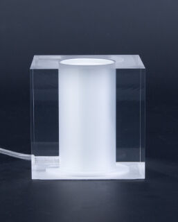 Sompex Cubic Tischleuchte transparent mit Herz Filament Leuchtmittel