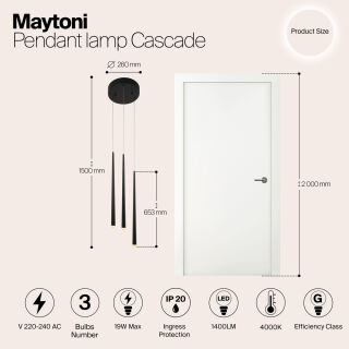 Maytoni Pendelleuchte Cascade LED 3-flammig schwarz