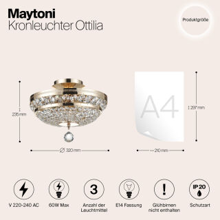Maytoni Leuchter Ottilia 3-flammig Gold Kristall