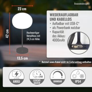 Akku LED Tischleuchte Glowing Elegance