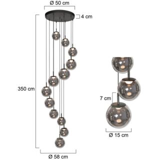 Steinhauer Bollique Pendelleuchte 12-flammig Rauchglas Schwarz