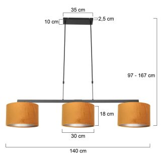 Steinhauer Pendelleuchte Stang schwarz Schirme Velours gold