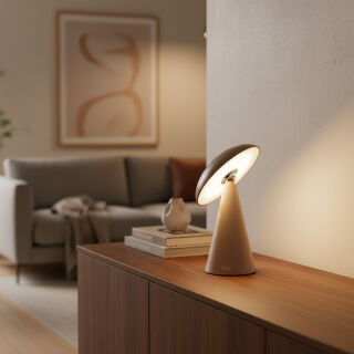 Kinoko XS Akku LED Tisch- und Wandleuchte matt hellbraun