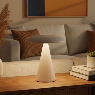 Kinoko II Akku LED Tisch- und Wandeuchte matt creme