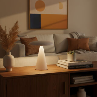 Kinoko II Akku LED Tisch- und Wandeuchte matt creme