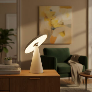 Kinoko II Akku LED Tisch- und Wandleuchte matt creme