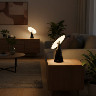 Kinoko II Akku LED Tisch- und Wandleuchte hochglanz schwarz