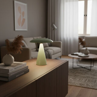 Kinoko II Akku LED Tisch- und Wandleuchte hochglanz jadegrün