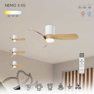 Mantra Nemo II XS Deckenventilator LED weiß-holz