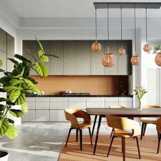 Steinhauer Bollique Pendelleuchte Amberglas messing 6 flammig