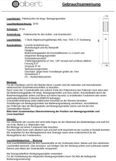 Albert Pollerleuchte mit Bewegungsmelder weiß Typ 2019