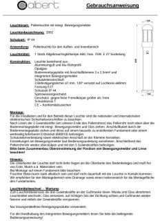 Albert Pollerleuchte mit Bewegungsmelder silber Typ 2002