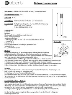 Albert Pollerleuchte Edelstahl mit Bewegungsmelder Typ 2011