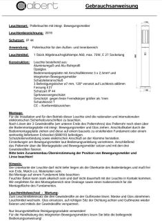 Albert Pollerleuchte mit Bewegungsmelder silber Typ 2019