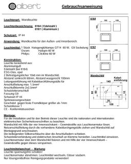 Albert Wandleuchte Edelstahl Typ 6164